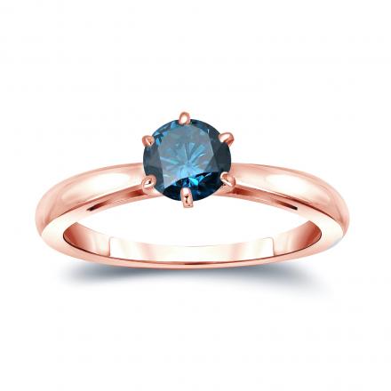 Solitaire Blue Diamond Engagement Ring in 14K Rose Gold (0.30 cttw)