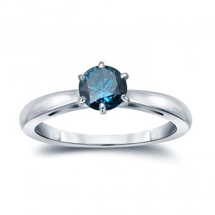 Solitaire Blue Diamond Engagement Ring in 14K White Gold (0.30 cttw)