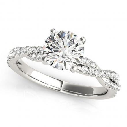 Twisted Moissanite and Diamond Engagement Ring In 14K White Gold