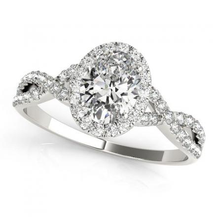 Oval Moissanite Halo Diamond Engagement Ring In 14K White Gold