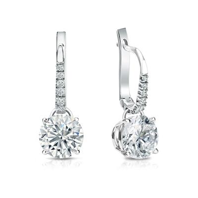 GIA Certified Round Diamond Stud Earrings in 14k White Gold Dangle Studs 4-Prong Basket