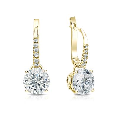 GIA Certified Round Diamond Stud Earrings in 14k Yellow Gold Dangle Studs 4-Prong Basket