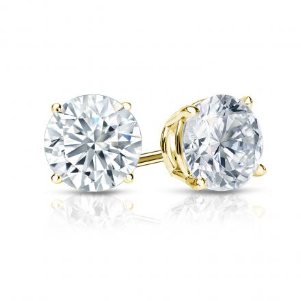 EGL USA Certified Round Diamond Stud Earrings in 18k Yellow Gold 4-Prong Basket