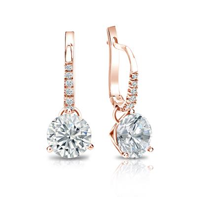 GIA Certified Round Diamond Stud Earrings in 14k Rose Gold Dangle Studs 3-Prong Martini