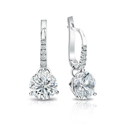 GIA Certified Round Diamond Stud Earrings in 14k White Gold Dangle Studs 3-Prong Martini