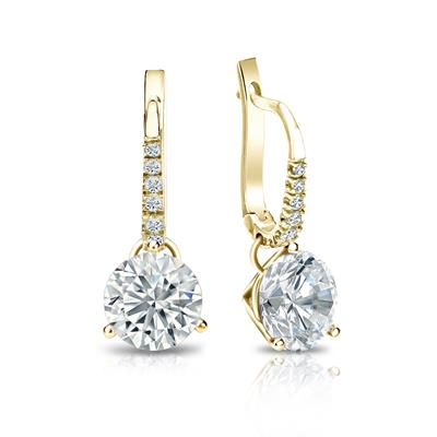 GIA Certified Round Diamond Stud Earrings in 14k Yellow Gold Dangle Studs 3-Prong Martini