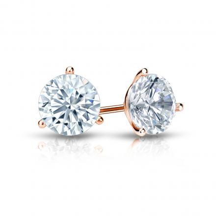 EGL USA Certified Round Diamond Stud Earrings in 14k Rose Gold  3-Prong Martini