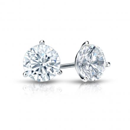 EGL USA Certified Round Diamond Stud Earrings in 14k White Gold 3-Prong Martini