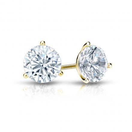 EGL USA Certified Round Diamond Stud Earrings in 18k Yellow Gold 3-Prong Martini