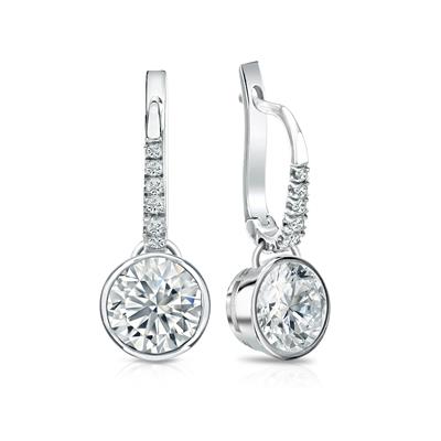 GIA Certified Round Diamond Stud Earrings in 14k White Gold Dangle Studs Bezel