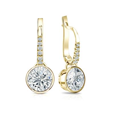 GIA Certified Round Diamond Stud Earrings in 14k Yellow Gold Dangle Studs Bezel