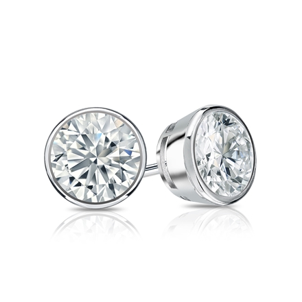 EGL USA Certified Round Diamond Stud Earrings in 14k White Gold Bezel