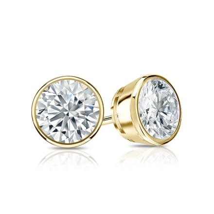 EGL USA Certified Round Diamond Stud Earrings in 14k Yellow Gold Bezel