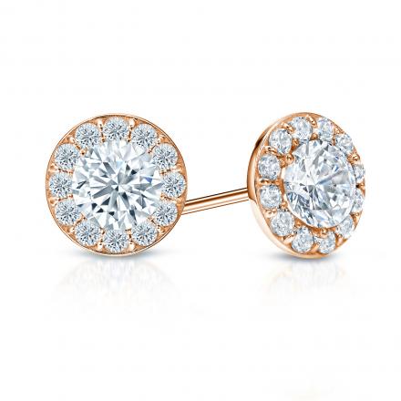 EGL USA Certified Round Diamond Stud Earrings in 14k Rose Gold  Halo