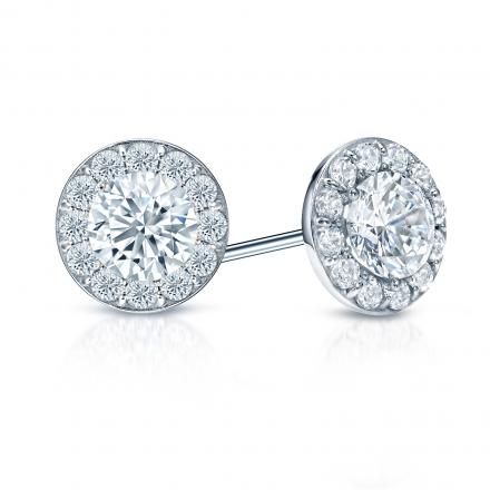 EGL USA Certified Round Diamond Stud Earrings in 18k White Gold Halo