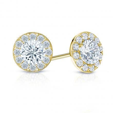 EGL USA Certified Round Diamond Stud Earrings in 14k Yellow Gold Halo