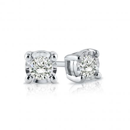 Sterling Silver 4-Prong Basket Round Diamond Miracle Set Stud Earrings 0.10 ct. tw. (J-K, I2-I3)