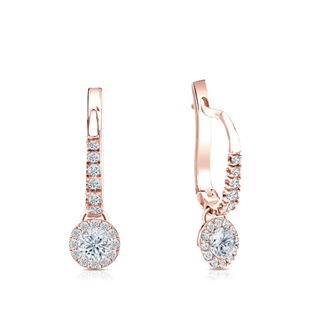 Natural Diamond Dangle Stud Earrings Round 0.50 ct. tw. (I-J, I1-I2) 14k Rose Gold Dangle Studs Halo