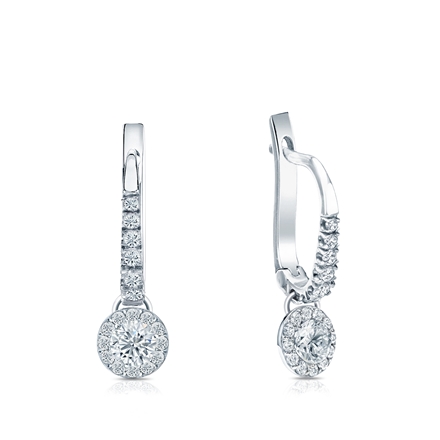 Natural Diamond Dangle Stud Earrings Round 0.50 ct. tw. (I-J, I1-I2) 14k White Gold Dangle Studs Halo