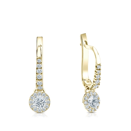 Natural Diamond Dangle Stud Earrings Round 0.50 ct. tw. (I-J, I1-I2) 18k Yellow Gold Dangle Studs Halo