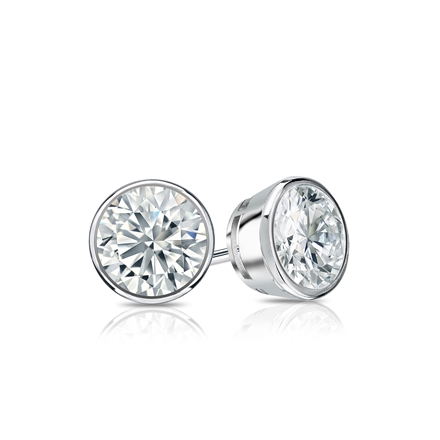 Natural Diamond Stud Earrings Round 0.62 ct. tw. (G-H, SI1) 18k White Gold Bezel
