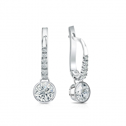 Lab Grown Diamond Dangle studs Earrings Round 0.75 ct. tw. (F-G, VS) in 14k White Gold Drop Earring Bezel