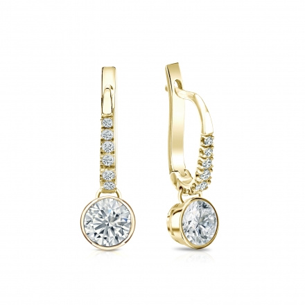Lab Grown Diamond Dangle studs Earrings Round 0.75 ct. tw. (F-G, VS) in 18k Yellow Gold Drop Earring Bezel