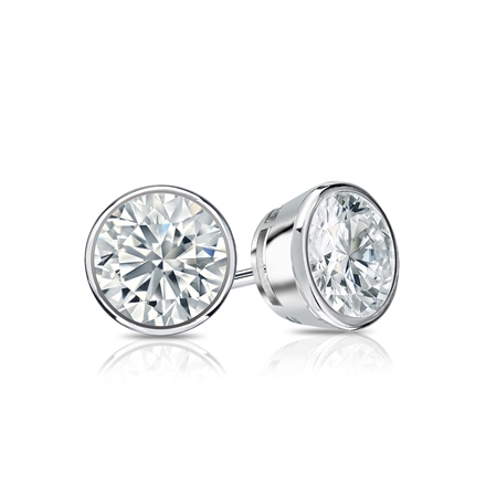 Certified 14k White Gold Bezel Round Diamond Stud Earrings 0.75 ct. tw. (I-J, I1)
