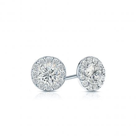 Certified 14k White Gold Halo Round Diamond Stud Earrings 0.75 ct. tw. (I-J, I1-I2)