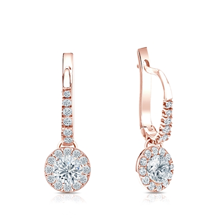 Natural Diamond Dangle Stud Earrings Round 0.75 ct. tw. (I-J, I1-I2) 14k Rose Gold Dangle Studs Halo