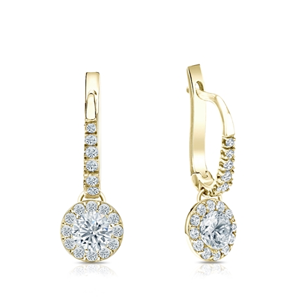 Natural Diamond Dangle Stud Earrings Round 0.75 ct. tw. (I-J, I1-I2) 14k Yellow Gold Dangle Studs Halo