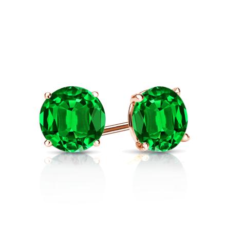 Lab Grown Gemstone Green Emerald Stud Earrings Round 3.00 ct. tw. 14k Rose Gold 4-Prong Martini