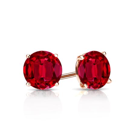Lab Grown Gemstone Ruby Stud Earrings Round 1.00 ct. tw. 14k Rose Gold 4-Prong Martini