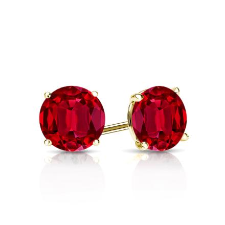 Lab Grown Gemstone Ruby Stud Earrings Round 1.00 ct. tw. 18k Yellow Gold 4-Prong Martini
