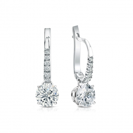 Natural Diamond Dangle Stud Earrings Round 1.00 ct. tw. (H-I, SI1-SI2) Platinum Dangle Studs 4-Prong Basket