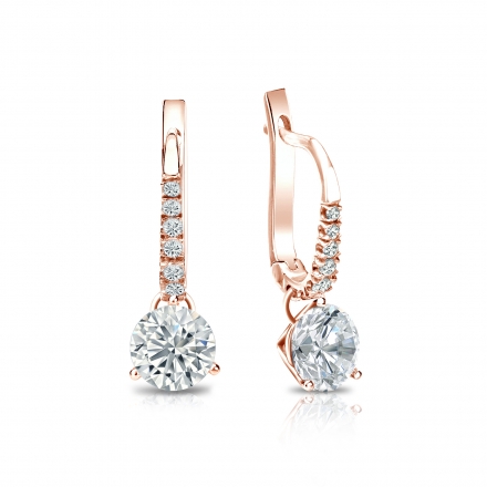 Natural Diamond Dangle Stud Earrings Round 1.00 ct. tw. (H-I, SI1-SI2) 14k Rose Gold Dangle Studs 3-Prong Martini