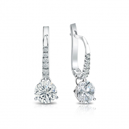 Natural Diamond Dangle Stud Earrings Round 1.00 ct. tw. (G-H, VS1-VS2) 14k White Gold Dangle Studs 3-Prong Martini
