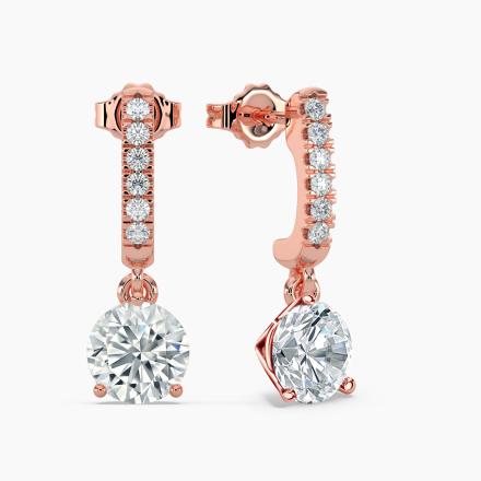 Natural Diamond Dangle Stud Earrings Round 1.50 ct. tw. (G-H, VS1-VS2) 14k Rose Gold Dangle Studs 3-Prong Martini