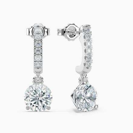 Natural Diamond Dangle Stud Earrings Round 1.50 ct. tw. (H-I, SI1-SI2) 18k White Gold Dangle Studs 3-Prong Martini