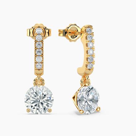 Natural Diamond Dangle Stud Earrings Round 1.00 ct. tw. (I-J, I1-I2) 18k Yellow Gold Dangle Studs 3-Prong Martini