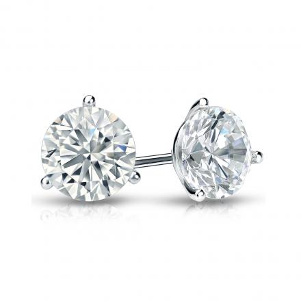 1 Ct Round Earrings Studs Martini Real 18K White Gold Brilliant Cut Screw Back 