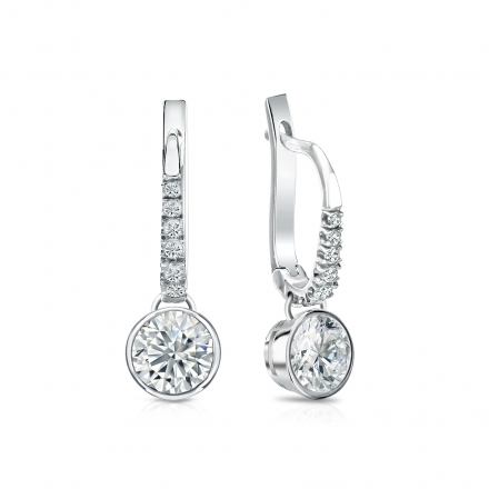 Natural Diamond Dangle Stud Earrings Round 1.00 ct. tw. (H-I, SI1-SI2) 14k White Gold Dangle Studs Bezel