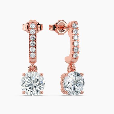 Natural Diamond Dangle Stud Earrings Round 1.25 ct. tw. (G-H, VS1-VS2) 14k Rose Gold Dangle Studs 4-Prong Basket