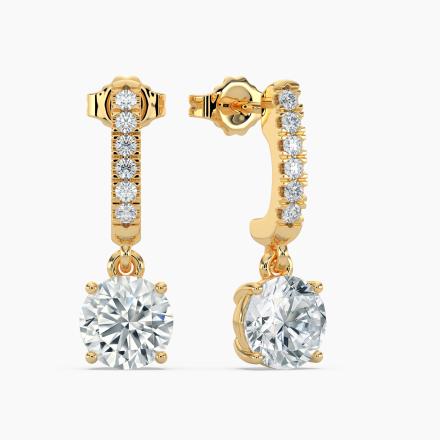 Lab Grown Diamond Dangle studs Earrings Round 2.00 ct. tw. (H-I, VS) in 14k Yellow Gold Drop Earring 4-Prong Basket