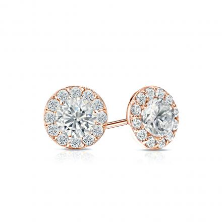 Natural Diamond Stud Earrings Round 1.00 ct. tw. (I-J, I1) 14k Rose Gold Halo