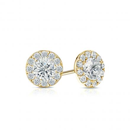 Certified 18k Yellow Gold Halo Round Diamond Stud Earrings 1.00 ct. tw. (I-J, I1-I2)