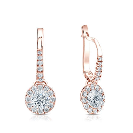 Certified 14k Rose Gold Dangle Studs Halo Round Diamond Earrings 1.00 ct. tw. (I-J, I1-I2)
