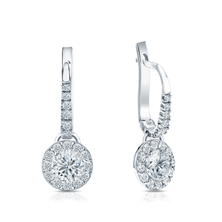 Certified 18k White Gold Dangle Studs Halo Round Diamond Earrings 1.00 ct. tw. (G-H, VS1-VS2)