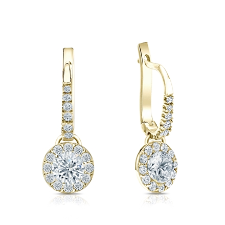 Natural Diamond Dangle Stud Earrings Round 1.00 ct. tw. (H-I, SI1-SI2) 14k Yellow Gold Dangle Studs Halo