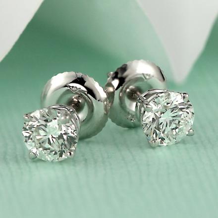 Lab Grown Diamond Stud Earrings Round 1.00 ct. tw. (H-I, VS) 18k White Gold  4-Prong Basket